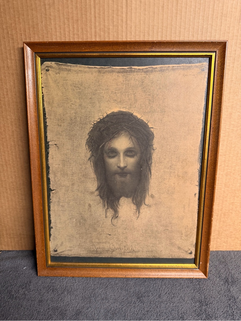 Vintage Gabriel Max Jesus Christus Framed Lithograph Print
